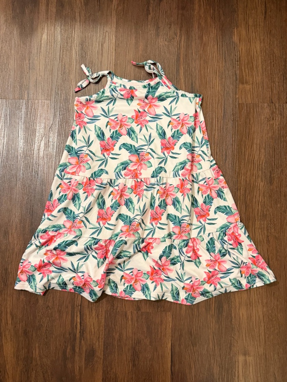 Tommy Bahama Kids White Dress with Pink Floral & Green Leaves for Girls
